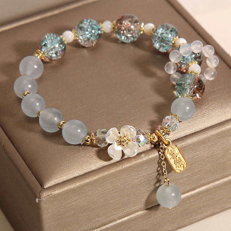 Natural Blue Crystal Amethyst Chalcedony Flower Healing Bracelet