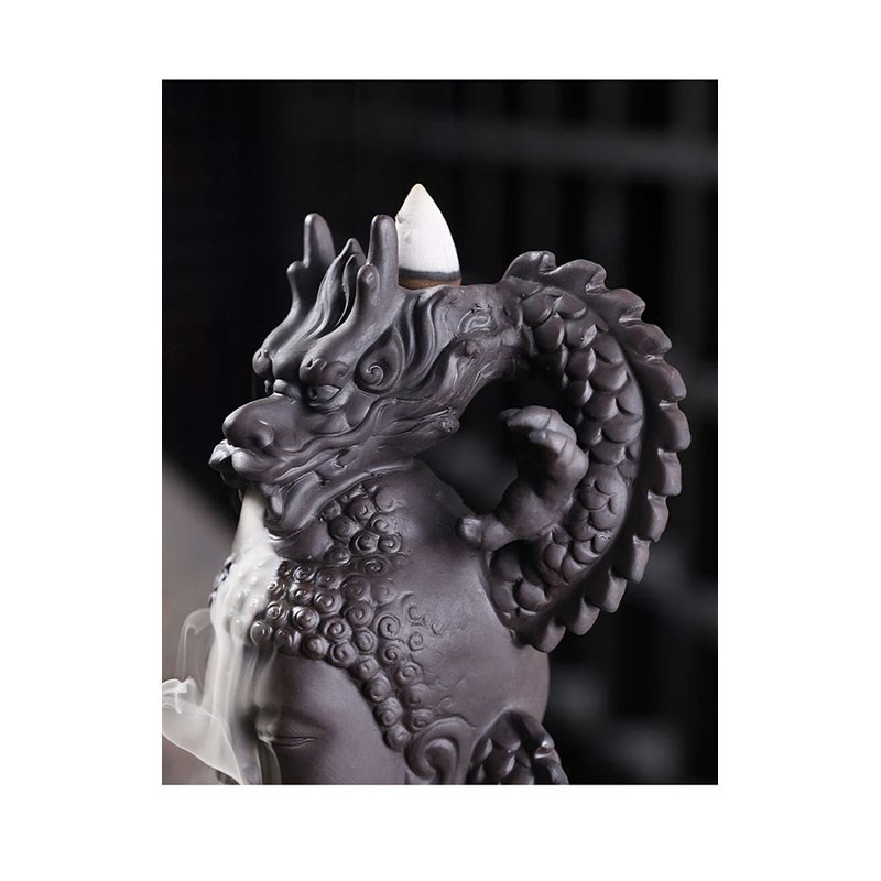 Dragon mystic zen Auspicious Clouds Purple Clay Healing Incense Burner Decoration