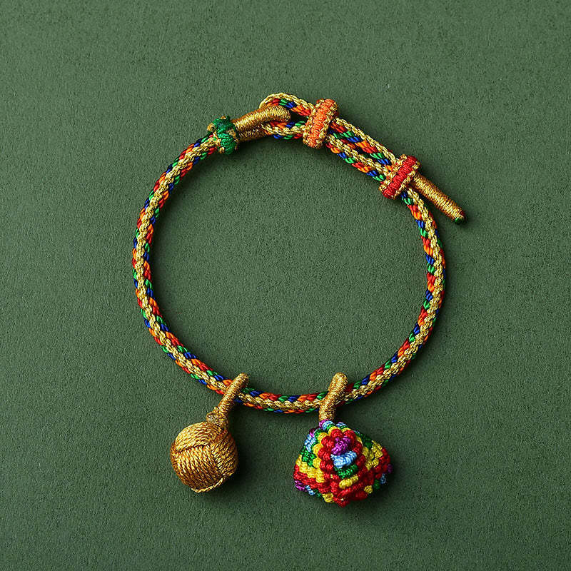 Colorful Rope Luck Handmade Zongzi Golden Ball Charm Bracelet