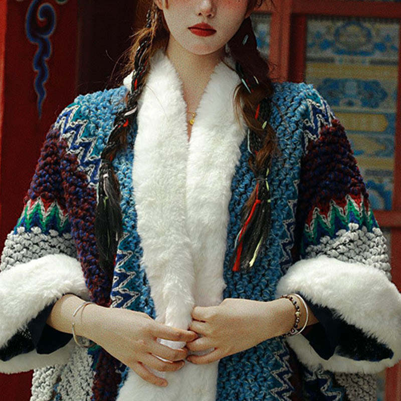 Tibetan Multicolored Striped Shawl Winter Cozy Travel Scarf Wrap