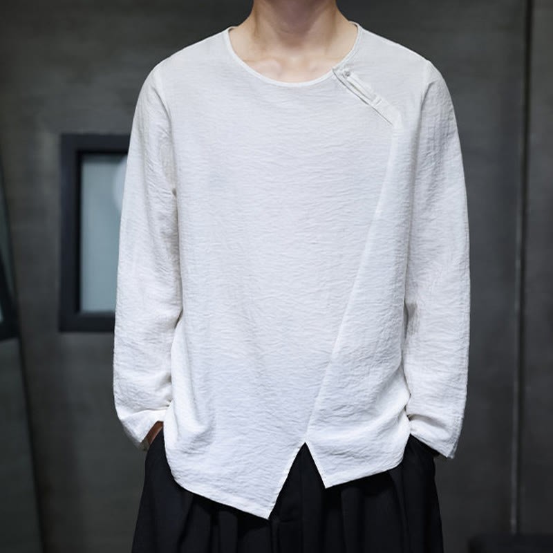 Fall Solid Round Neck Long Sleeve T-Shirt Cotton Men Clothing