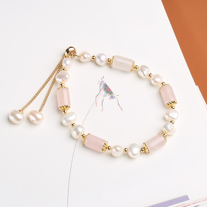 Green Aventurine Pearl Pink Crystal Bead Luck Bracelet