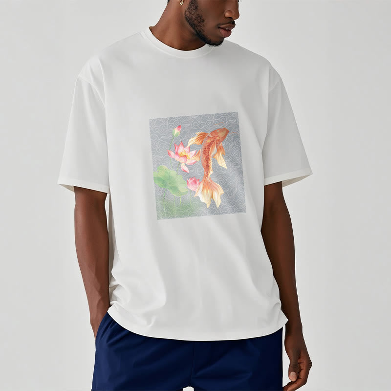 Koi Fish Lotus Combination Cotton Tee T-shirt