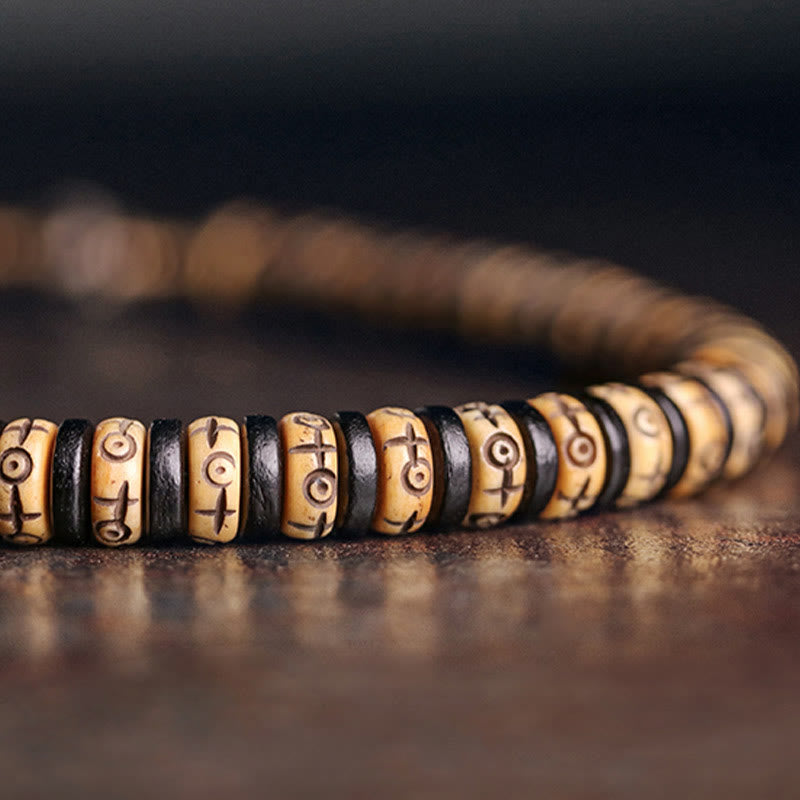 Yak Bone Ebony Wood Copper Brass Strength Double Wrap Bracelet