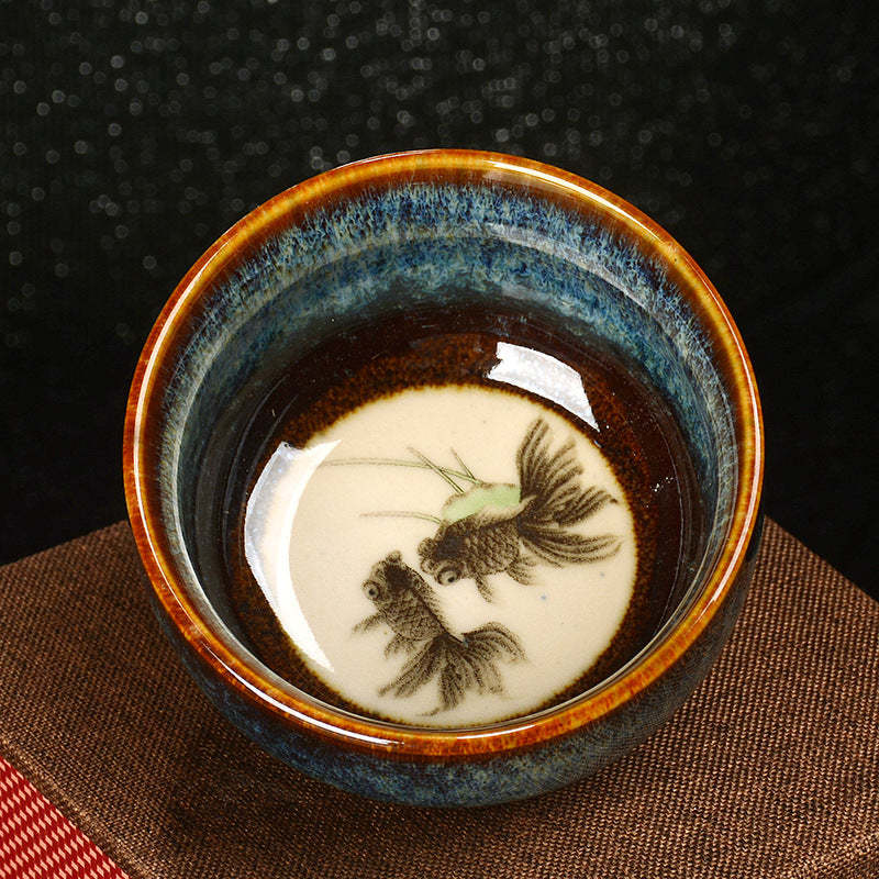 Lotus Dragon Phoenix Koi Fish Chinese Jianzhan Ceramic Teacup Kung Fu Tea Cup 110ml