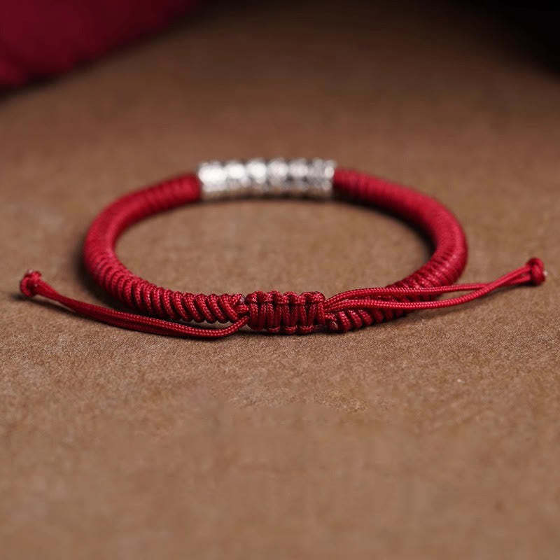 Handmade 999 Sterling Silver Peace and Good Fortune Om Mani Padme Hum Luck?Rope Bracelet
