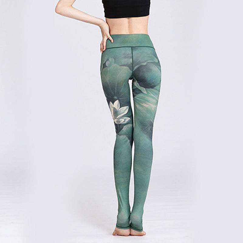 Lotus Flower Print Design Pants Sports Fitness Yoga Leggings Women's Yoga Pants