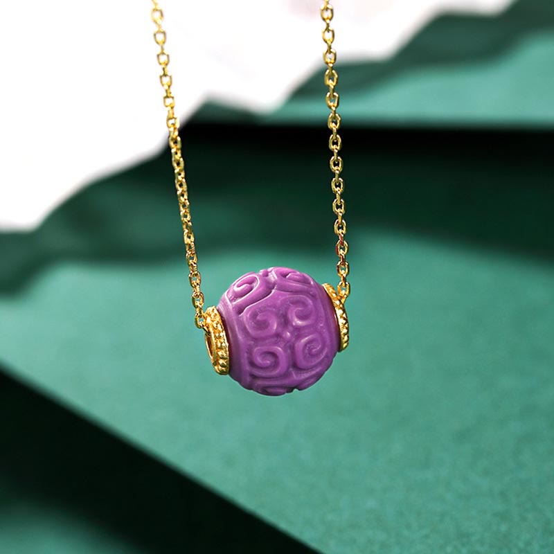 925 Sterling Silver Plated Gold Natural Purple Mica Stone Relief Bead Positive Necklace Pendant Bracelet Set