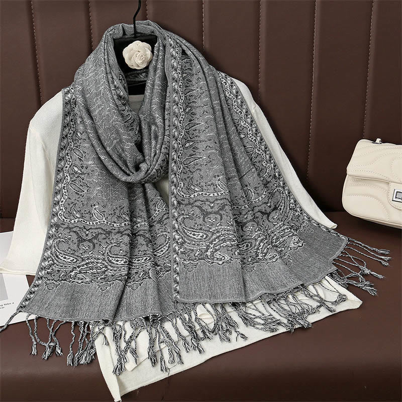 Tibetan Cashew Jacquard Colorful Flower Print Tassels Shawl Fall Winter Soft Warm Scarf Wrap