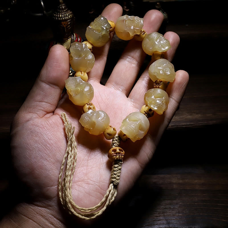 Handmade Tibetan Sheep Horn Skull The Lord of the Corpse Forest Yak Bone Engraved Luck Bracelet