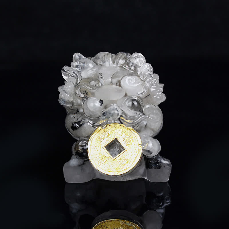 Handmade Cute PiXiu Gold Coin Crystal Fengshui Energy Wealth Fortune Home Decoration