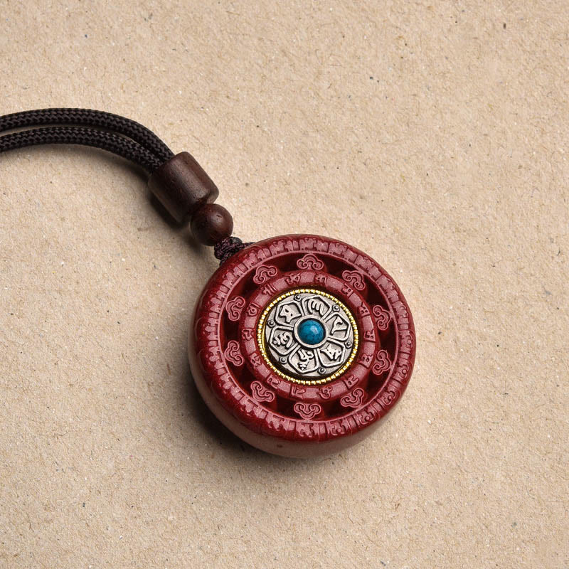 Cinnabar Om Mani Padme Hum Blessing Rotatable Necklace Pendant Key Chain