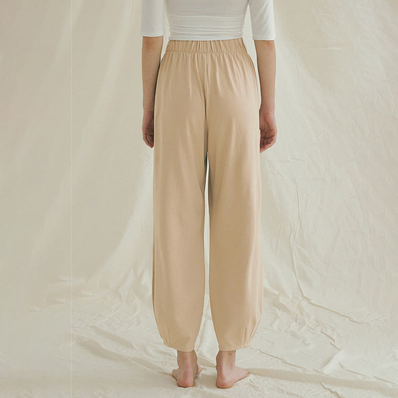 Casual Plain Breathable Loose Women's Leica Harem Pants With Pockets