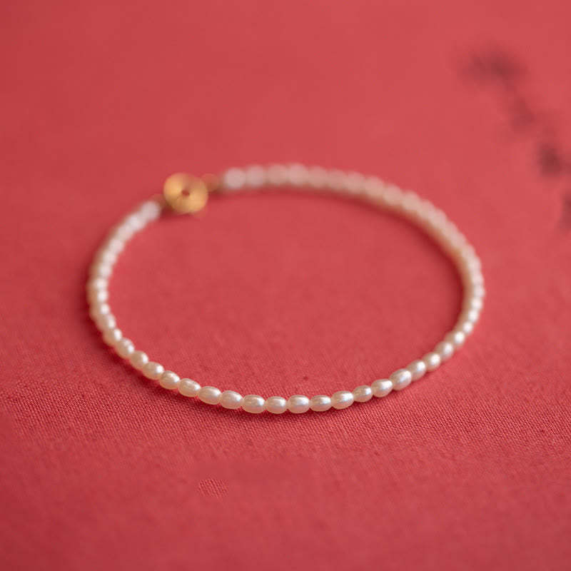 2mm Natural Pearl Ultra-thin Beads 14k Gold Plated Copper Wisdom Bracelet