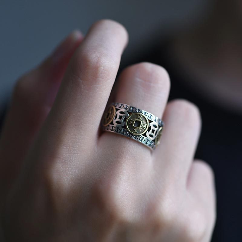 Five-Emperor Coins Balance Adjustable Ring