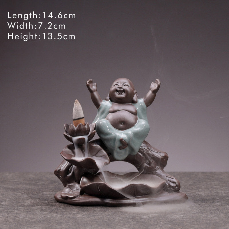 Little Monk Ceramic Lotus Blessing Incense Burner Decoration