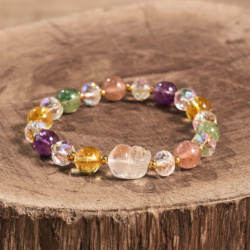 PiXiu White Crystal Citrine Green Strawberry Quartz Amethyst Luck Bracelet