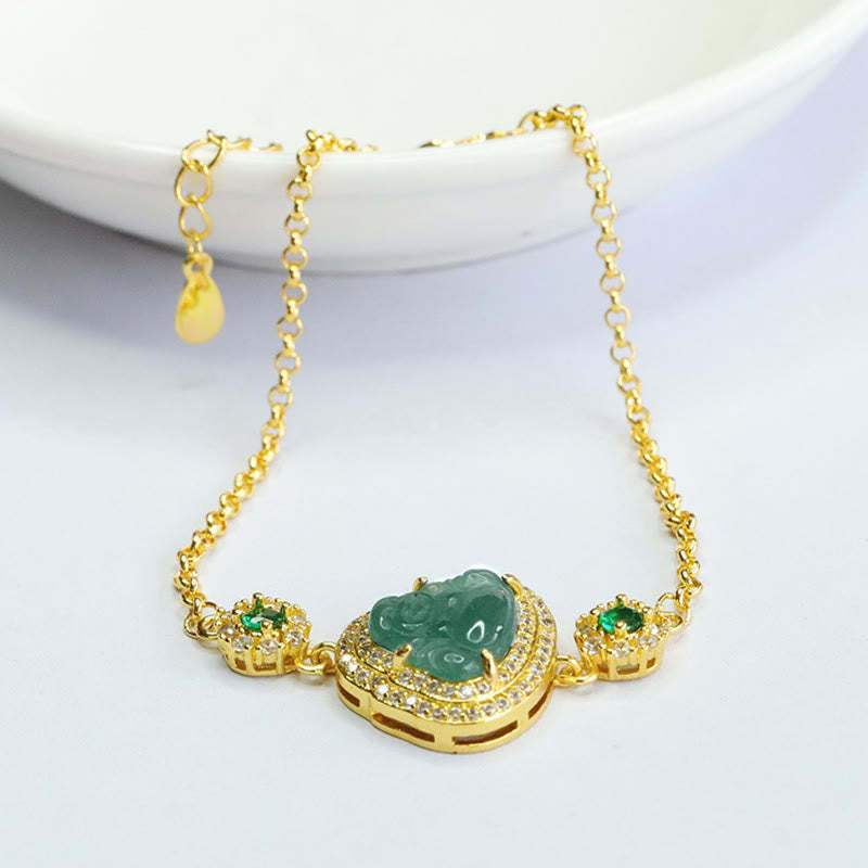 Laughing mystic zen Green Jade Zircon Luck Chain Bracelet