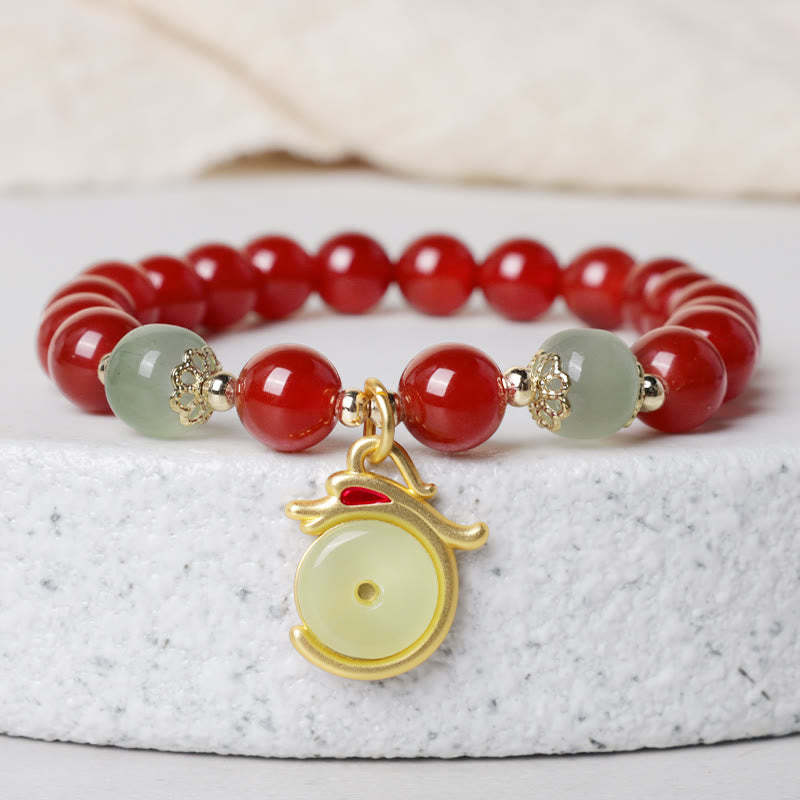 Year of the Dragon Red Agate Jade Peace Buckle Fu Character Success Bracelet (Extra 30% Off | USE CODE: FS30)