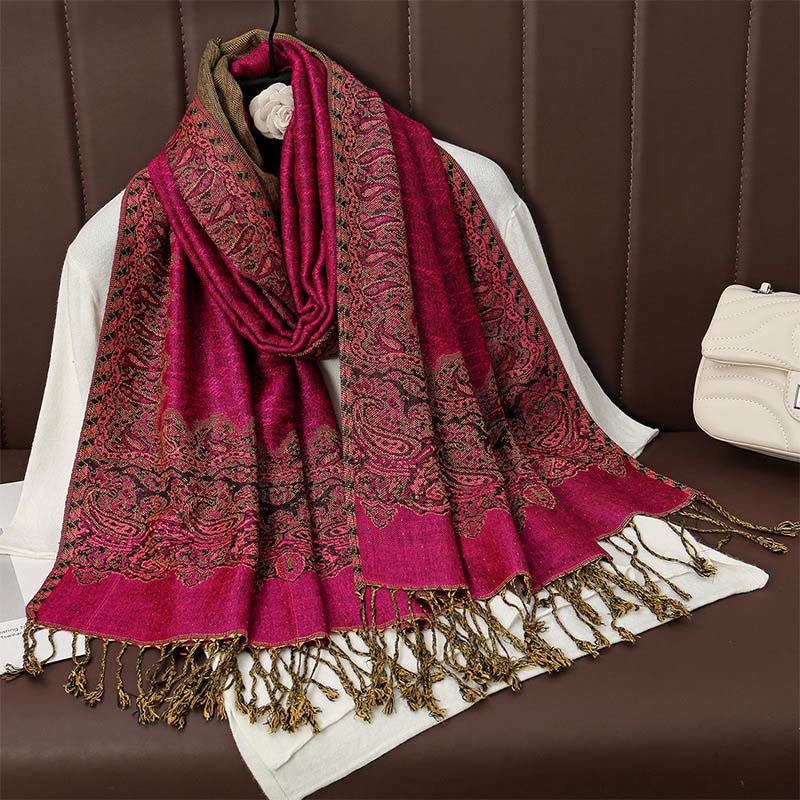 Tibetan Cashew Jacquard Colorful Flower Print Tassels Shawl Fall Winter Soft Warm Scarf Wrap