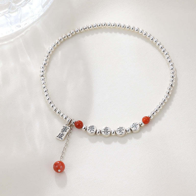 925 Sterling Silver Small Beads Red Agate Peace And Joy Blessing Anklet