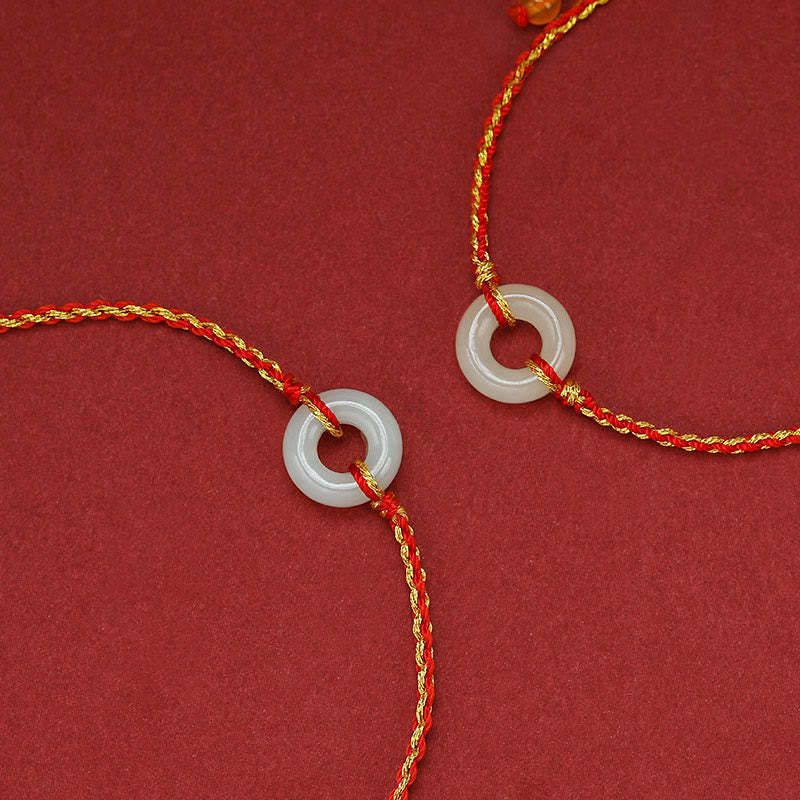 Round Peace Buckle Jade Luck Abundance Braided Bracelet Anklet