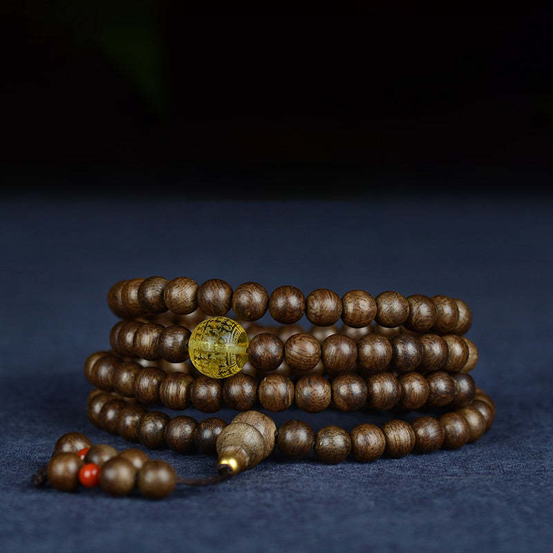 108 Mala Beads 999 Gold Brunei Agarwood Heart Sutra Amber Red Agate Strength Meditation Bracelet