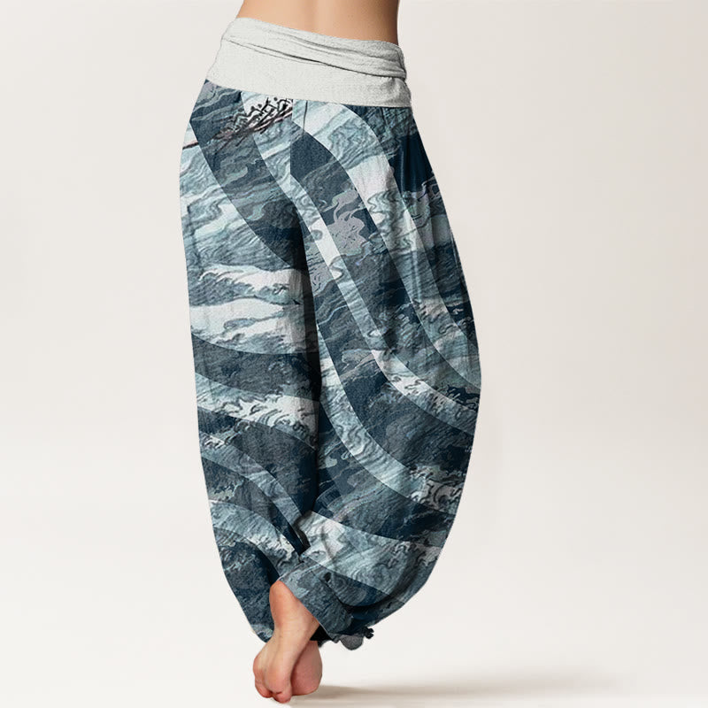 Zebra Stripes Wave Design Women's Elastic Waist Harem Pants