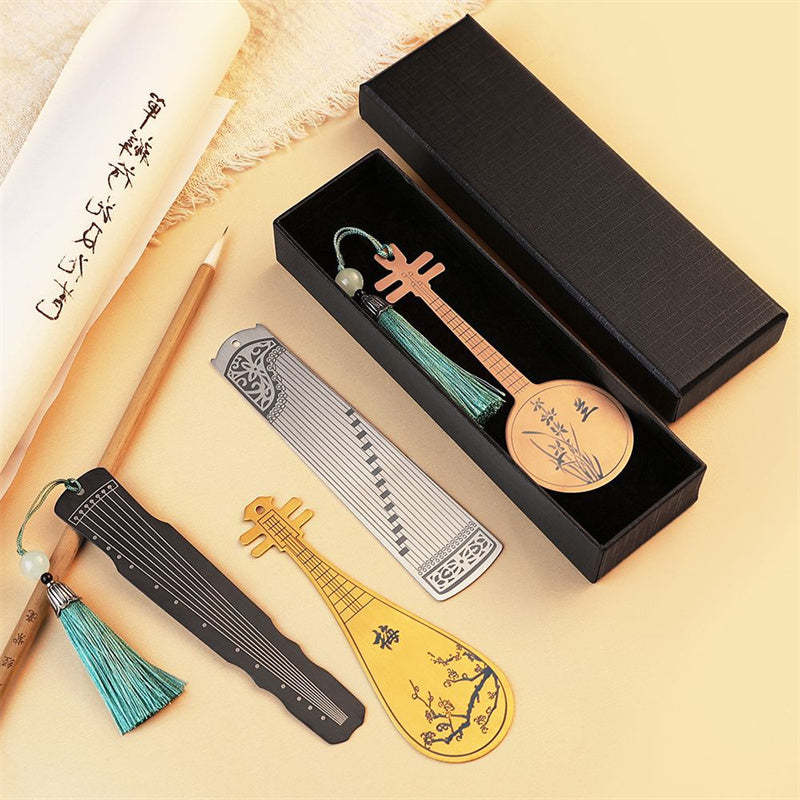 Classical Musical Instruments Pipa Guzheng Guqin Ruan Metal Bookmarks Tassel With Gift Box