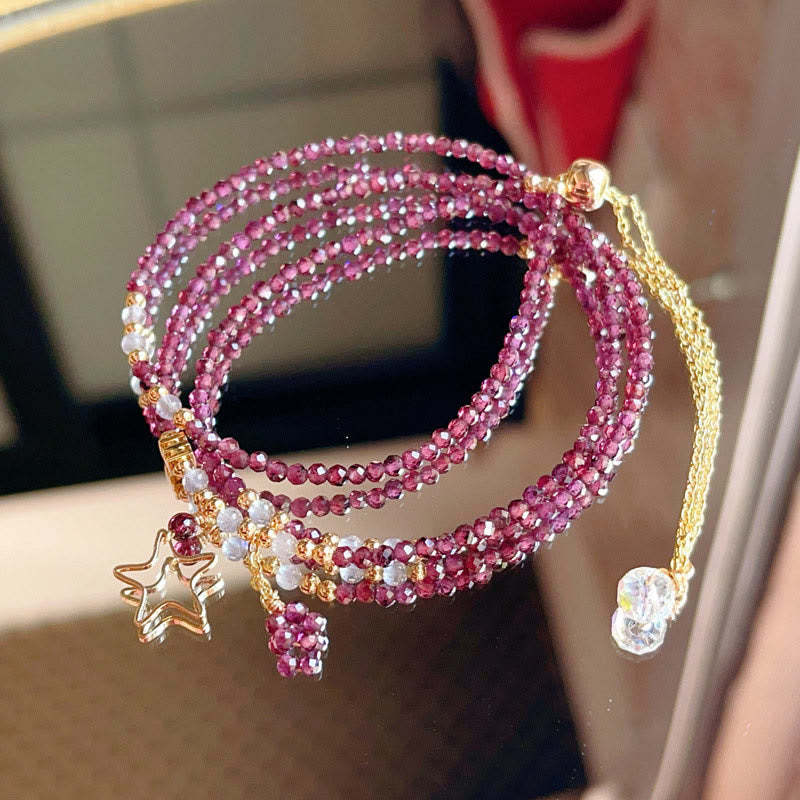 Small Natural Garnet 14k Gold Plated Copper Passion Triple Wrap Bracelet