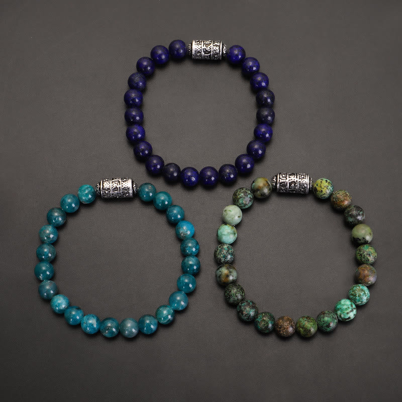 Natural Lazurite Pietersite Unakite Om Mani Padme Hum Bead Positive Bracelet
