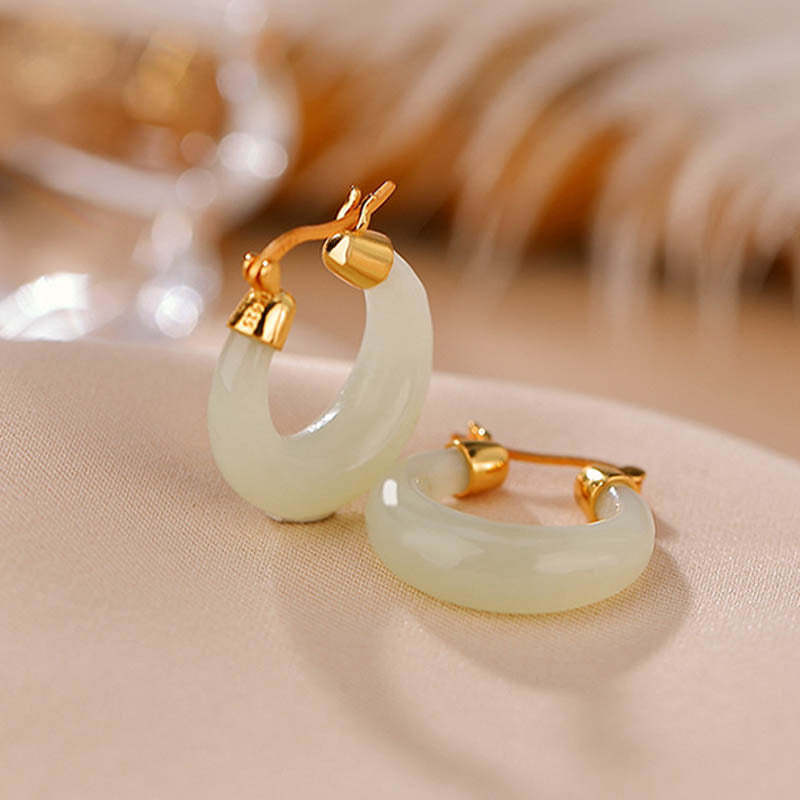 Round Jade Cyan Jade Prosperity Luck Drop Earrings