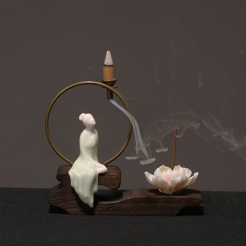 Ceramic Lotus Healing Meditation Incense Burner Decoration