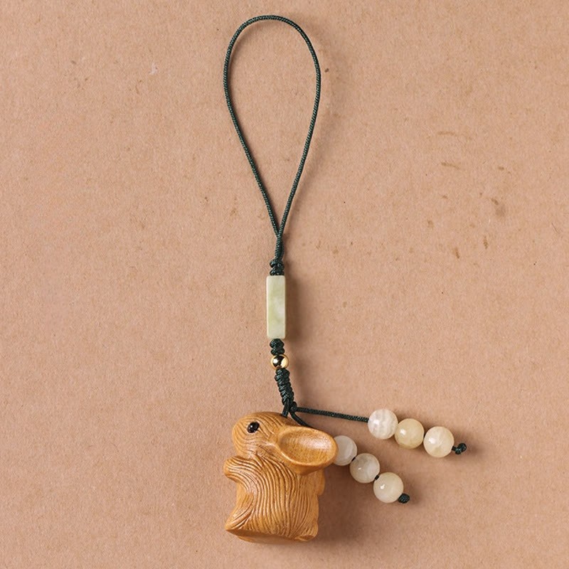 Sandalwood Small Leaf Red Sandalwood Lucky Mini Rabbit Protection Key Chain Phone Hanging Decoration