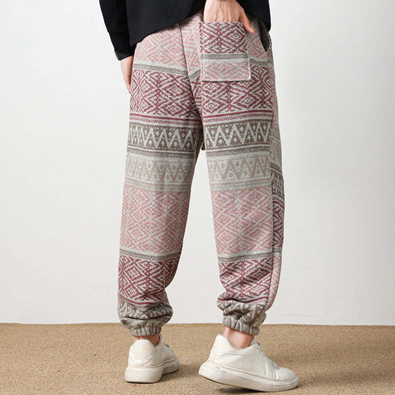 Ethnic Jacquard Knitting Drawstring Men's Pants With Pockets