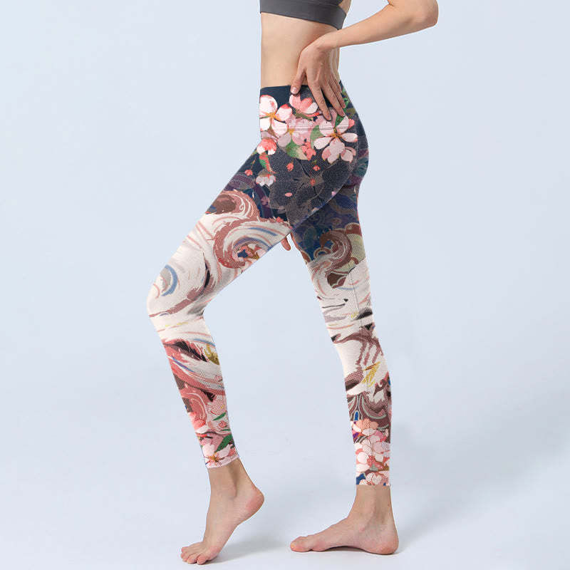 Fox Cherry Blossoms Gym Leggings Women's Yoga Pants