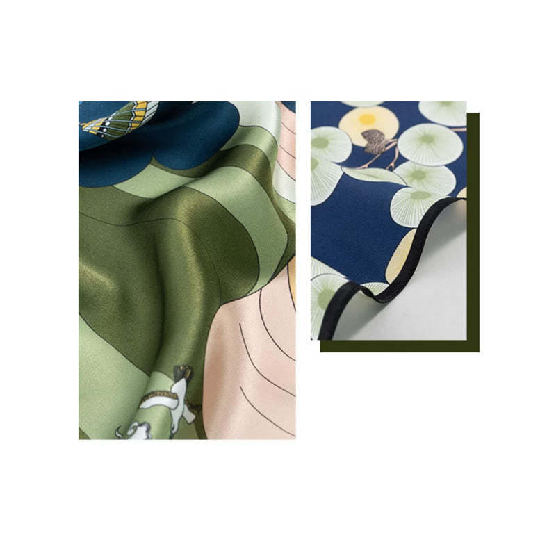 Jungle Oil Painting Auspicious Clouds 100% Mulberry Silk Scarf Premium Grade 6A Double-sided Silk Neck Scarf
