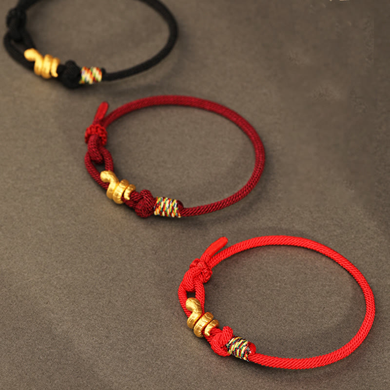 999 Gold Year of the Snake Design Handmade Luck Protection?Rope Braided Bracelet