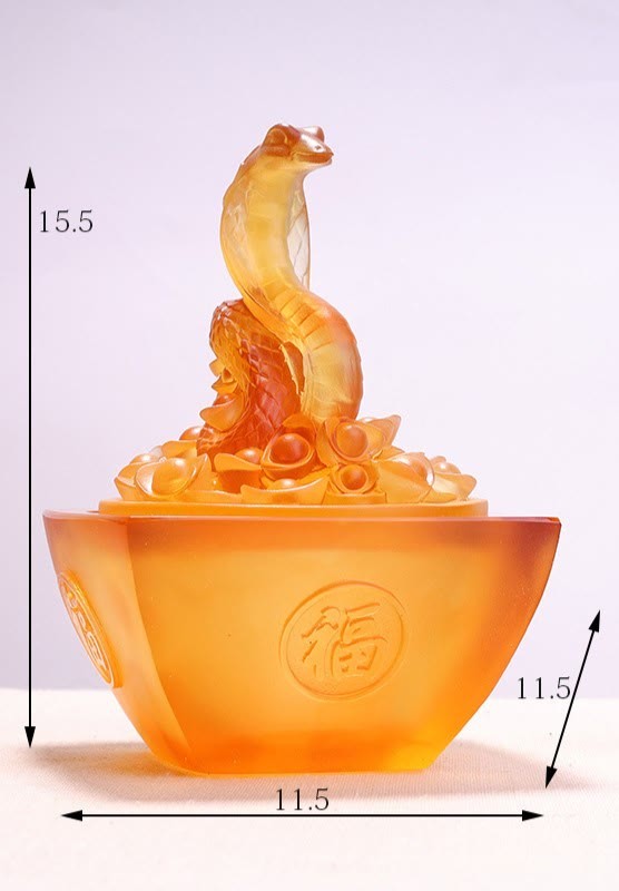 Year Of The Snake Fu Character Ingot Copper Coins Liuli Art Piece Home Decoration