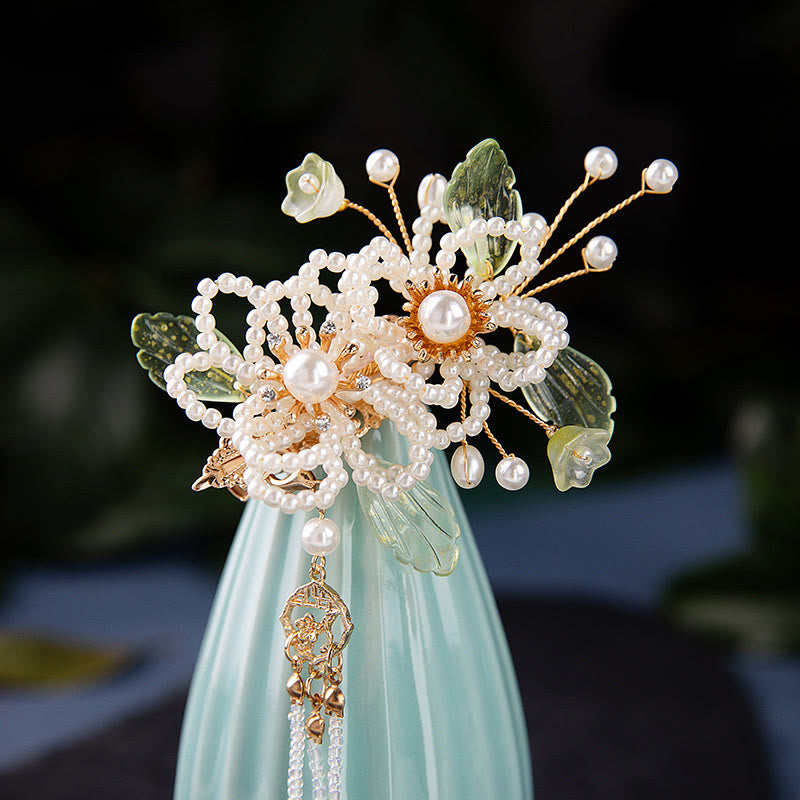 Retro Style Flower Leaf Tassel Hair Clip