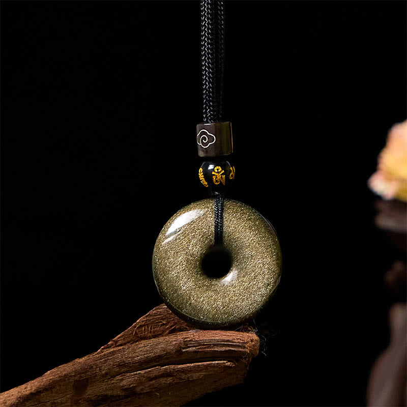 Natural Gold Sheen Obsidian Peace Buckle Strengthen Necklace Pendant