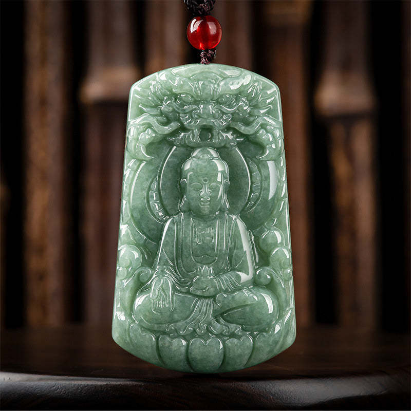 Tathagata mystic zen Dragon Jade Amulet Serenity String Necklace