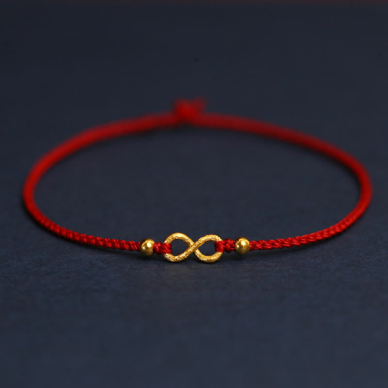 999 Gold Mobius Infinite Love Fu Character Copper Coin Protection Handmade Ultra-Thin Rope Bracelet