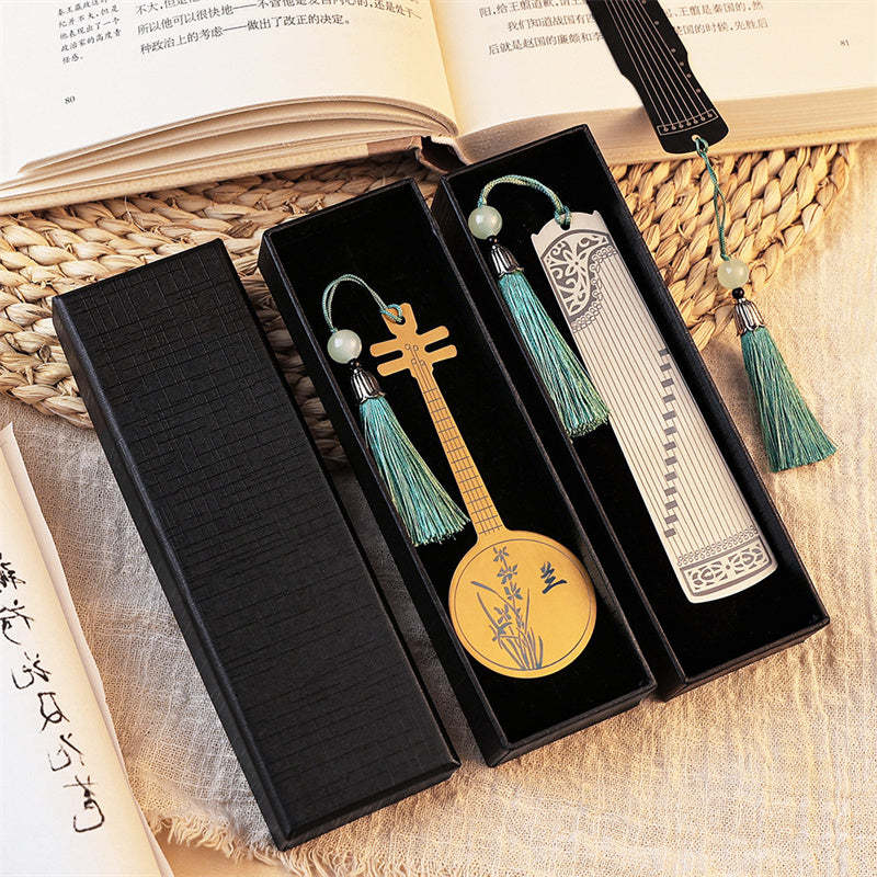 Classical Musical Instruments Pipa Guzheng Guqin Ruan Metal Bookmarks Tassel With Gift Box