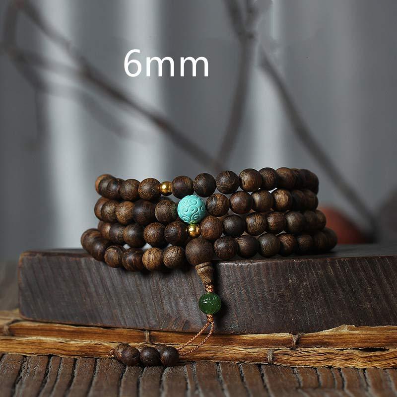 108 Mala Beads Nha Trang Agarwood Turquoise Prayer Meditation Bracelet Mala