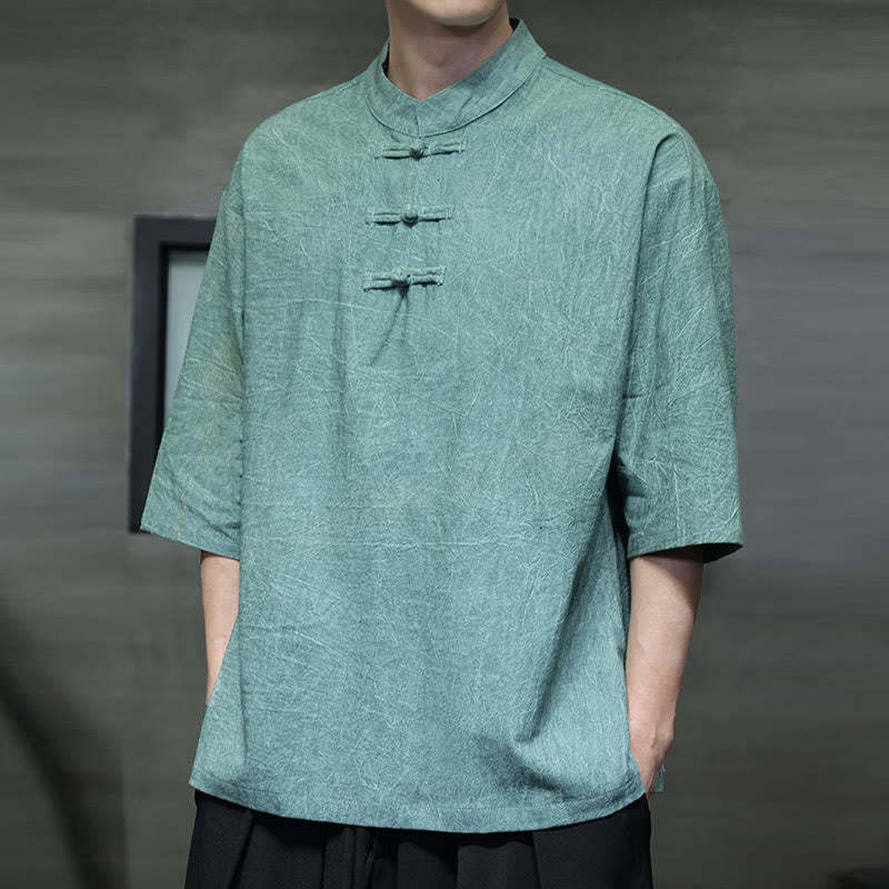 Men's Chinese Frog-Button Tang Suit Half Sleeve Cotton Linen Shirt