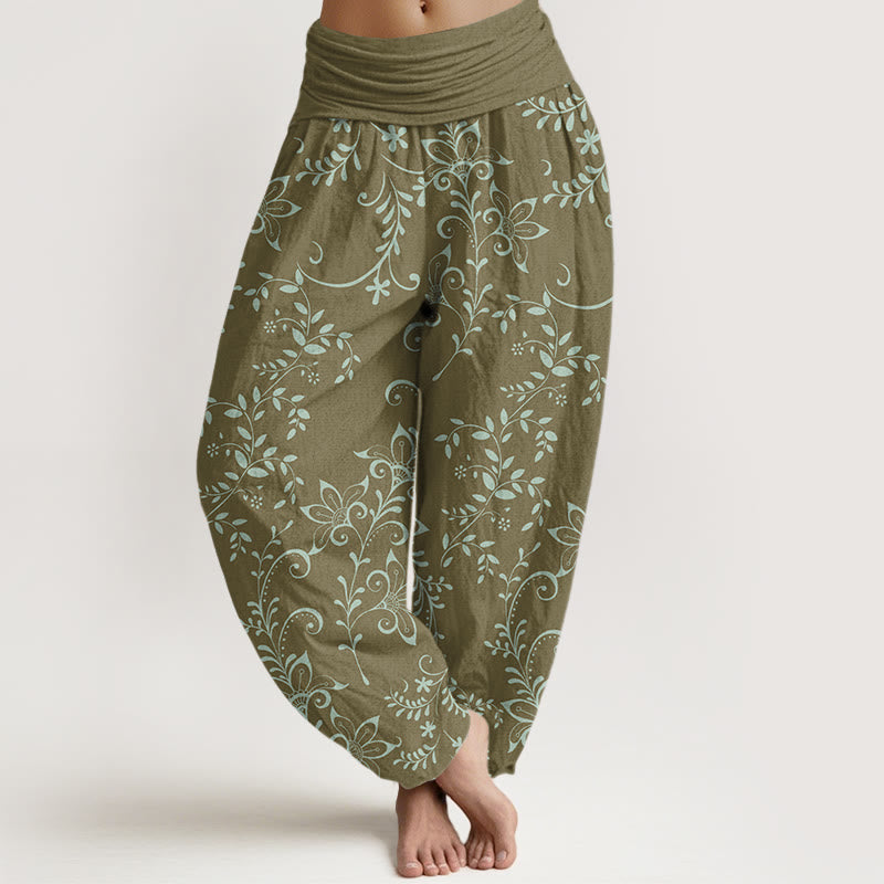 Casual Flowers Vine Design Women's Elastic Waist Harem Pants