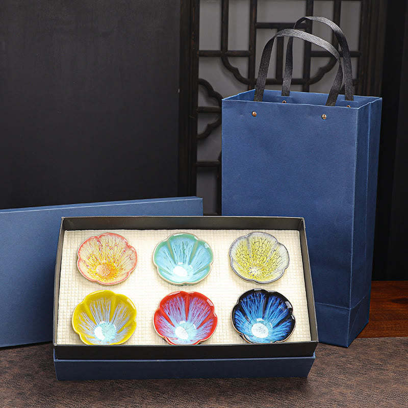 6Pcs Plum Blossom Petal Pattern Chinese Jianzhan Kiln Change Ceramic Teacup Kung Fu Tea Cup Bowl With Gift Box