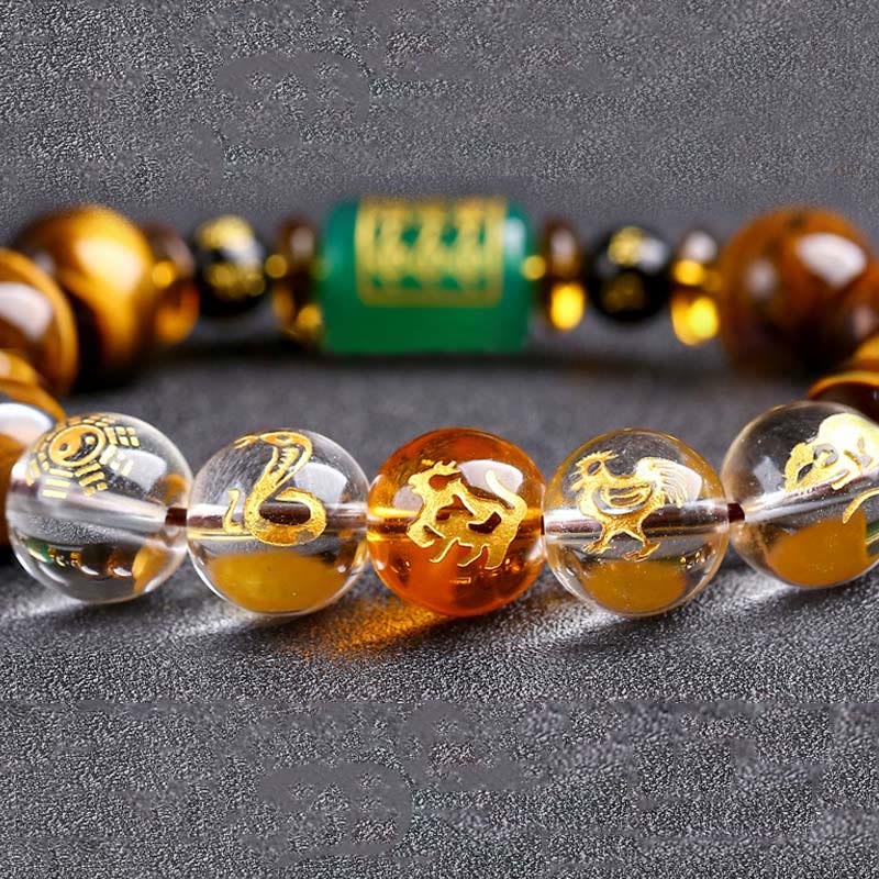Chinese Zodiac Tiger Eye White Crystal Courage Bracelet