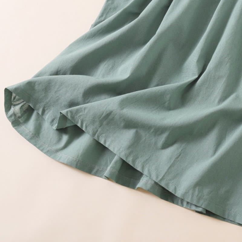 Summer Buttons Design Short Sleeve Cotton Linen Midi Dress With Pockets